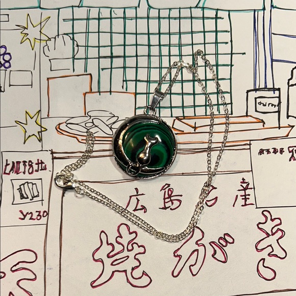 Jewelry - Silver Necklace with Green Pendant